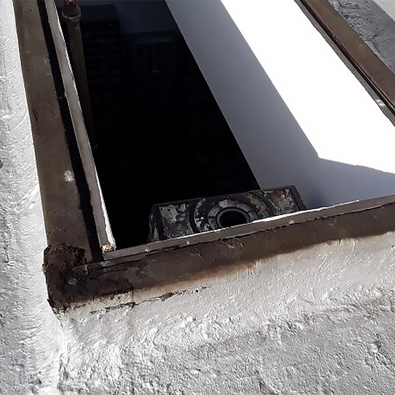 rust and water stains on a skylight installation